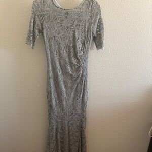 Xscape Gray Sheath Dress Short Sleeve Crew Neck